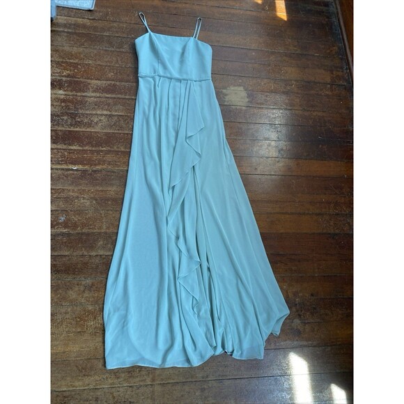 New David’s Bridal Dusty Sage Green Bridesmaids Dress Spaghetti Strap Cascade 2 - Picture 3 of 8